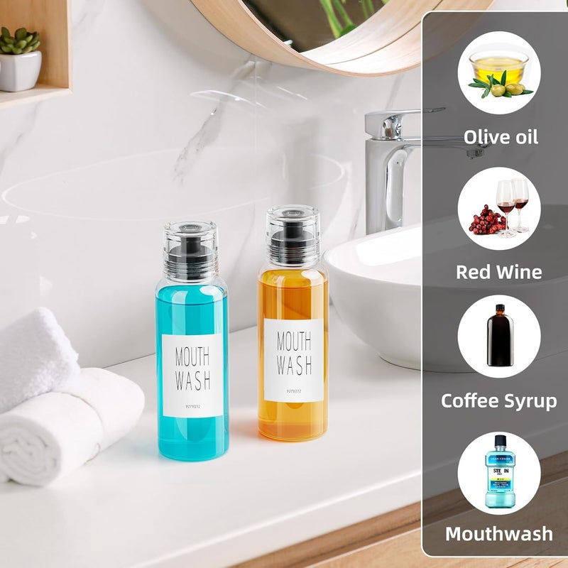 VITVITI Glass Mouthwash Dispenser for Bathroom, 10 OZ Mouth Wash Container Bottle with Lid Cup, Countertop Small Clear Refillable Mouthwash Dispensers Decanter, Set of 2 (Black) - Image 3